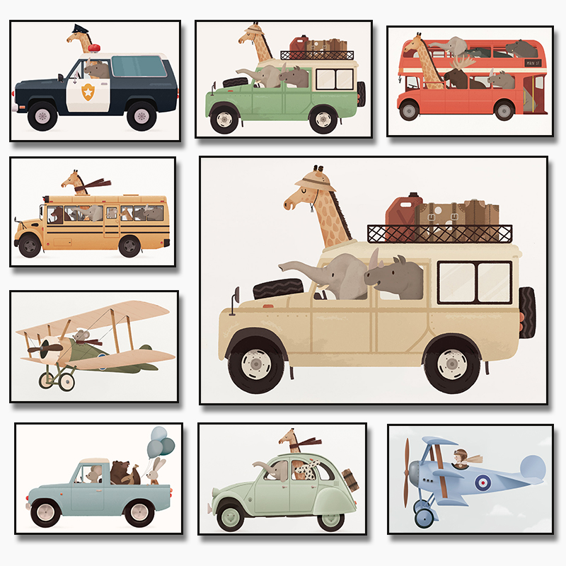 Heavy Equipment Background - Zürafa Fil Ayı Hayvan Araba Seyahat