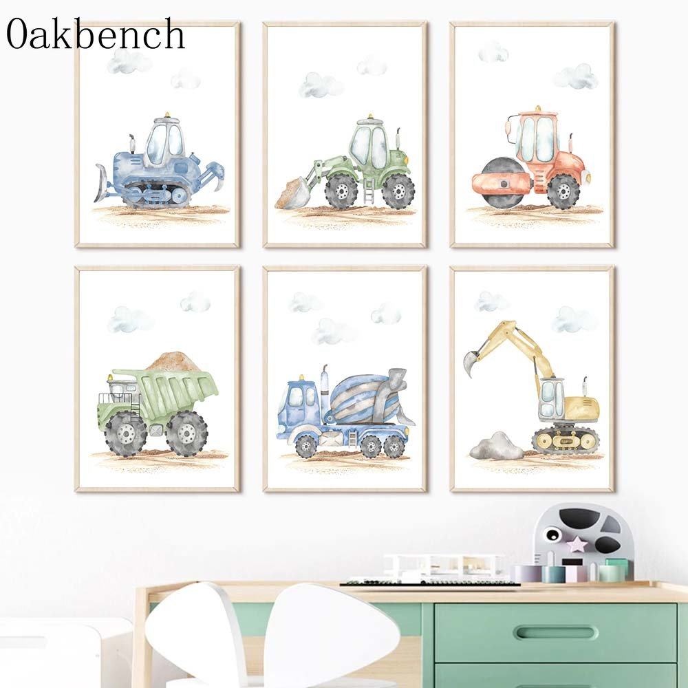 Heavy Equipment Background - Oyuncak Arabalar Tuval Poster Ekskavatör Baskı