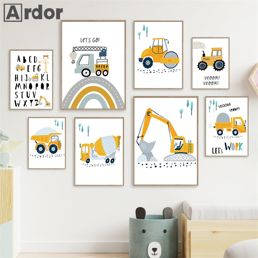 Heavy Equipment Background - Çocuk Posteri Karikatür Traktör Kamyon Ekskavatör