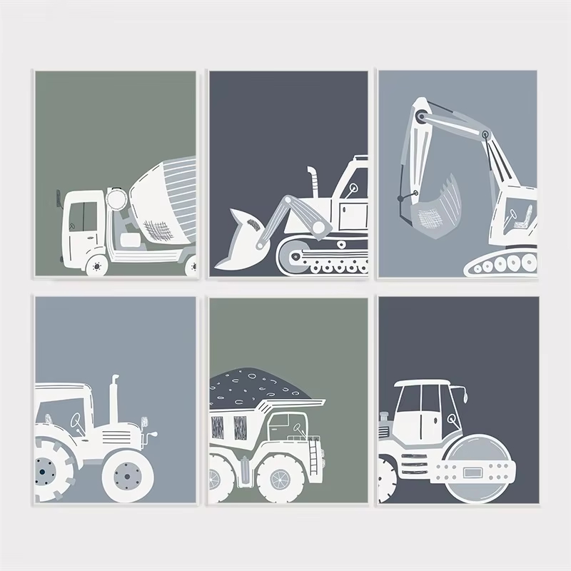 Heavy Equipment Background - Modern Karikatür Inşaat Araçları Posteri Kamyon