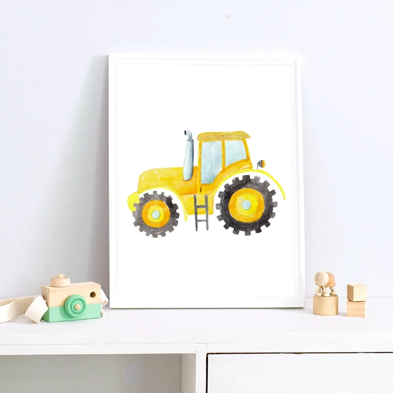 Inşaat Araçları Suluboya Kreş  - Heavy Equipment Background incelemesi ve fiyatı