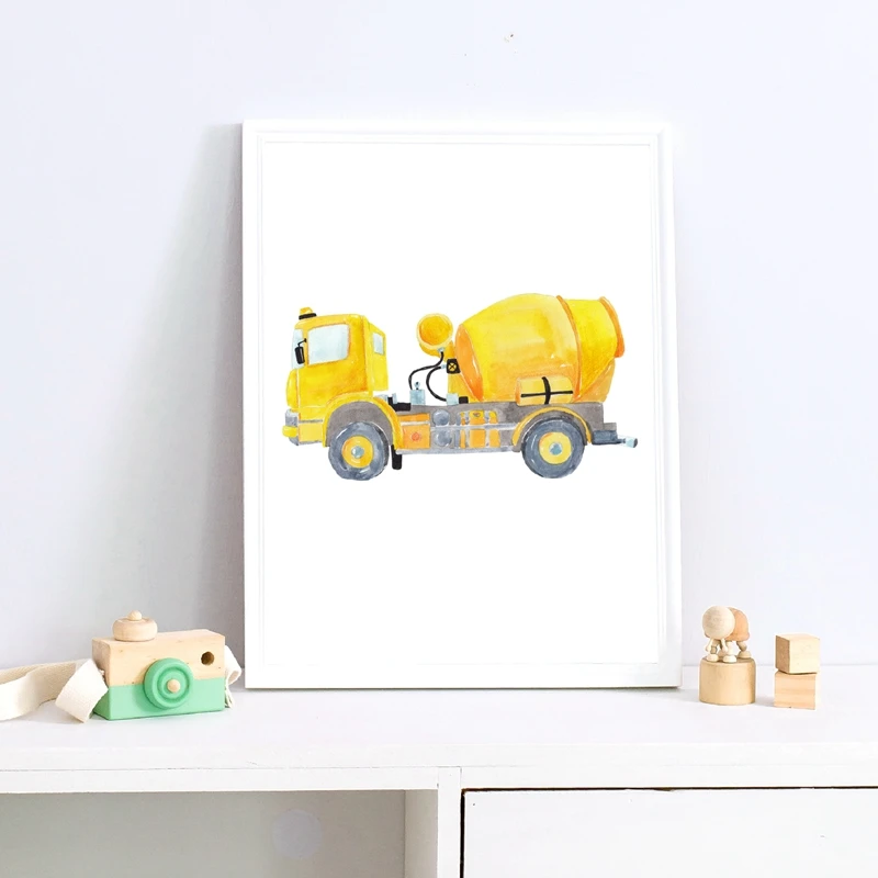 Inşaat Araçları Suluboya Kreş  - Heavy Equipment Background incelemesi ve fiyatı