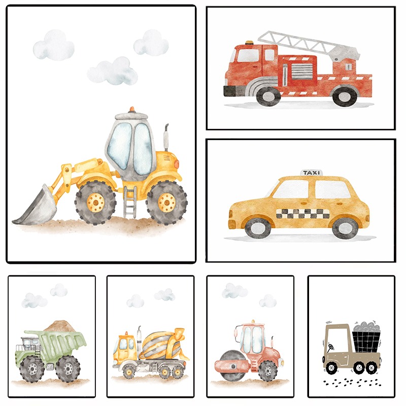 Suluboya Araçlar Duvar Sanatı  - Heavy Equipment Background incelemesi ve fiyatı